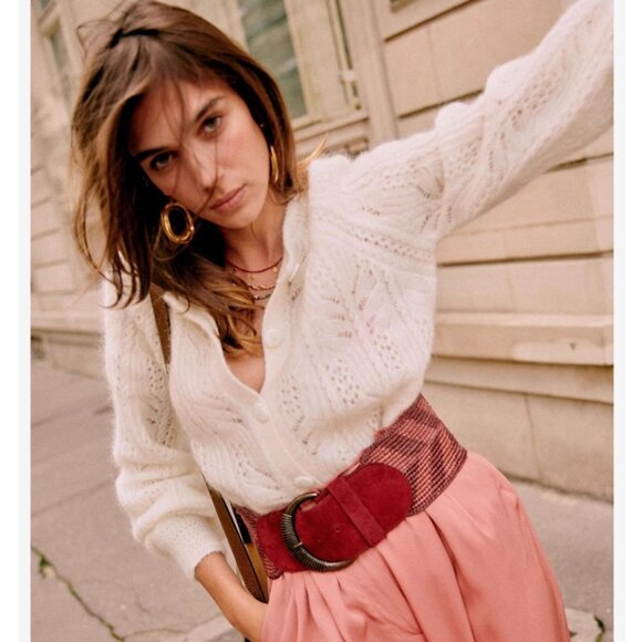 NWT Sezane Alma Cardigan Small Ecru Cream Ivory Kid Mohair Sweater Knit French - Picture 4 of 10